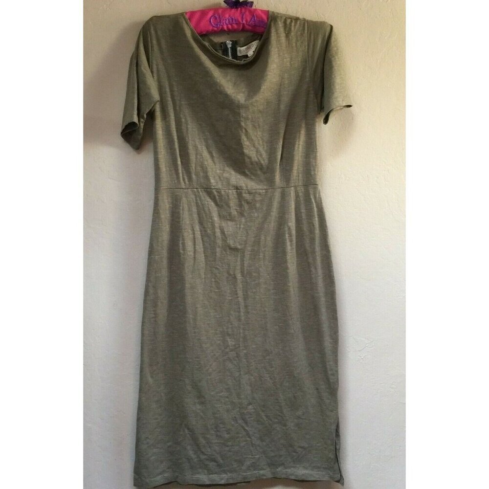 Synergy Boat Neck Organic Cotton Short Sleeve Midi Dress XL Zip Back Green New